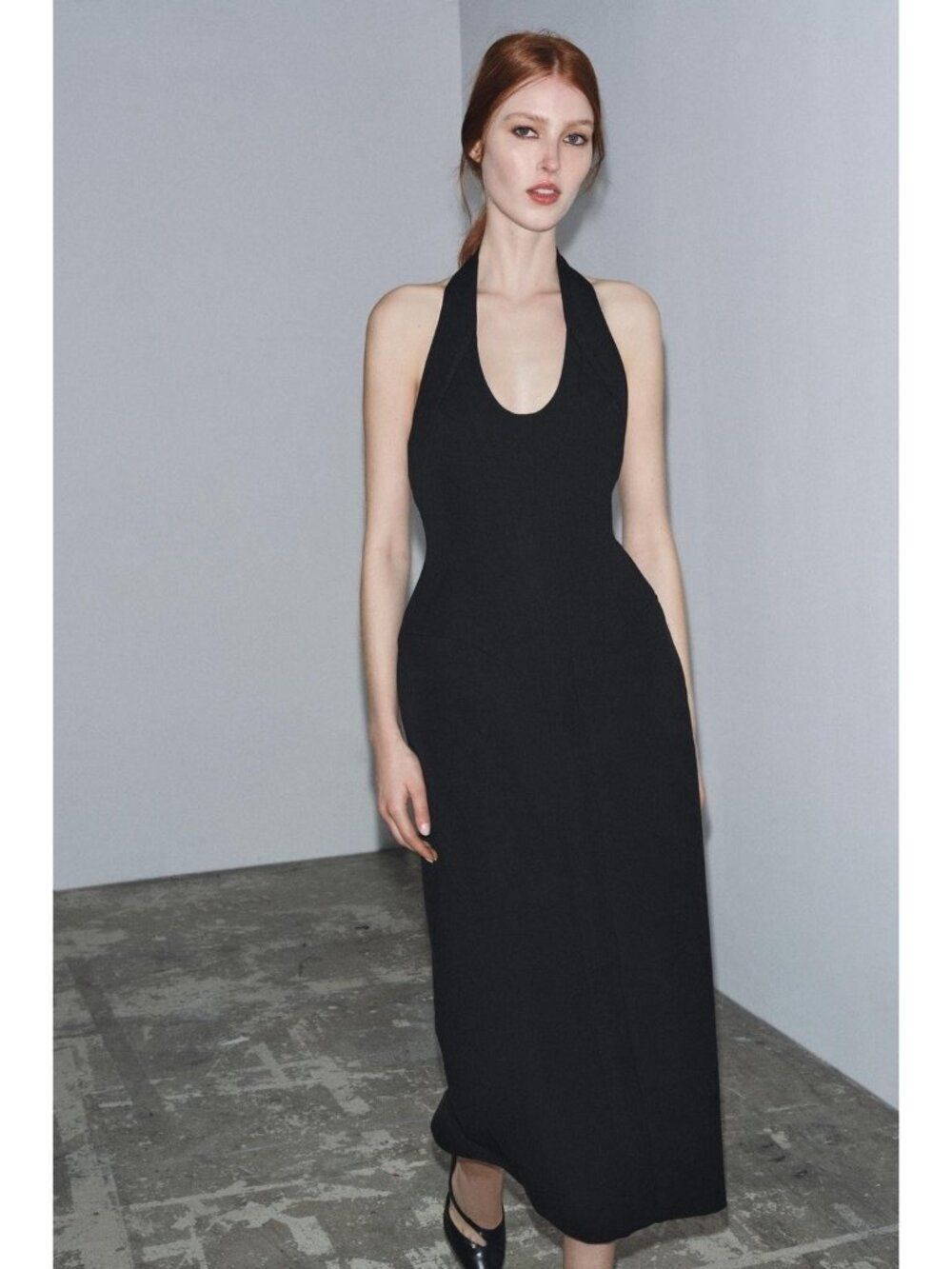 Zara ZW Womens Long Halterneck Maxi Dress Large Black Open Back 9135/972 NWT